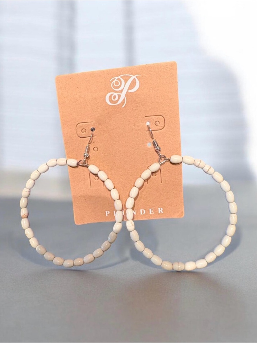Plunder Cream Beaded Hoop Earrings